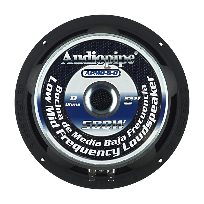 8-Ohm Dual 2" Voice Coil 250 Watts RMS 8" Mid Frequency Bass Loudspeaker