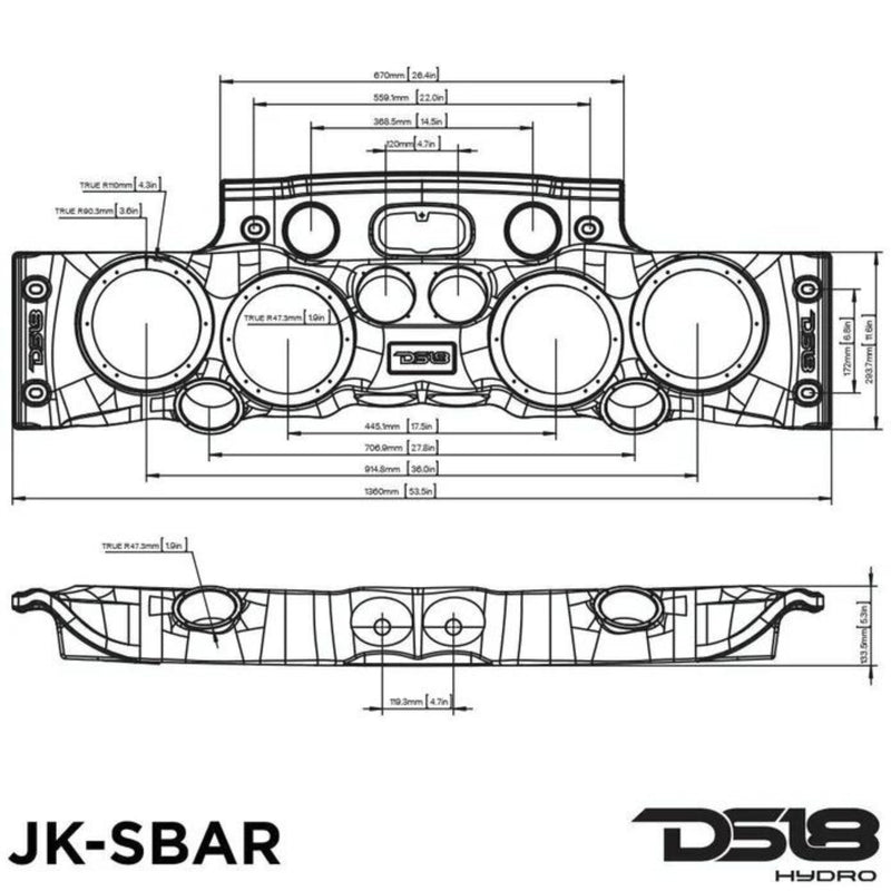 DS18 Molded Soundbar for Jeep Wrangler Gray LED Car Audio Sound Bar JK JKU - Big Jeff Online Inc