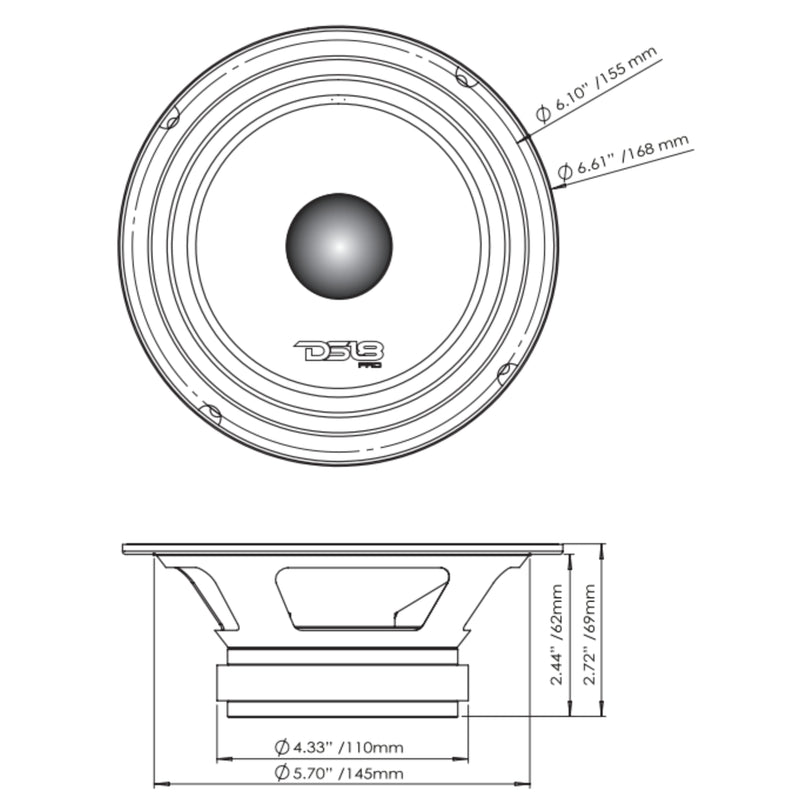 DS18 6.5" Midrange Loudspeaker 500 Watts 4 Ohm /w Bullet PRO-X6.4BM