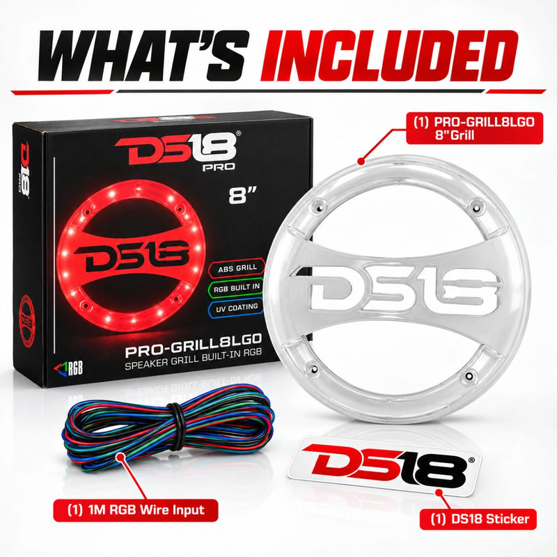 DS18 PRO 8" Universal Transparent RGB LED ABS Grill w/ UV Coating PRO-GRILL8LGO