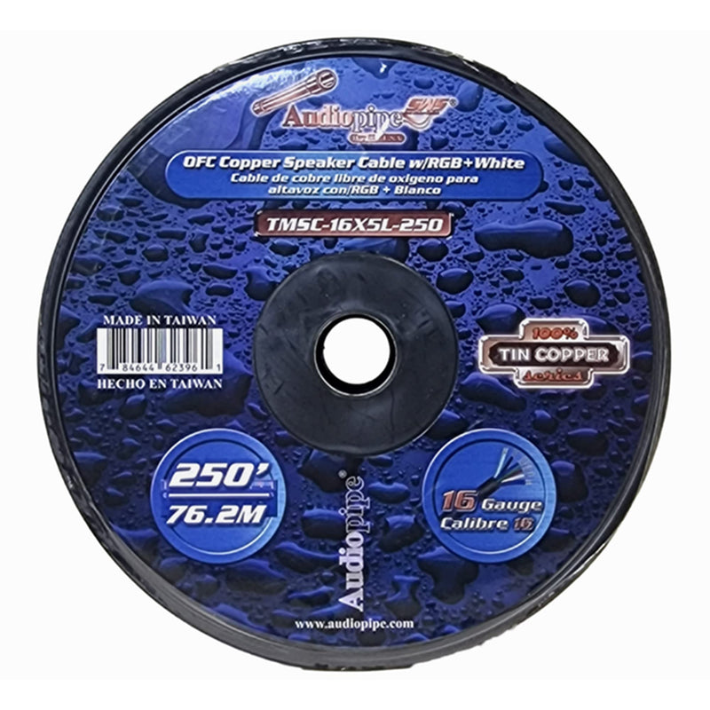 Audiopipe 250 Feet AWG 16 Guage Copper Speaker Cable W/RGB+White TMSC-16X5L-250