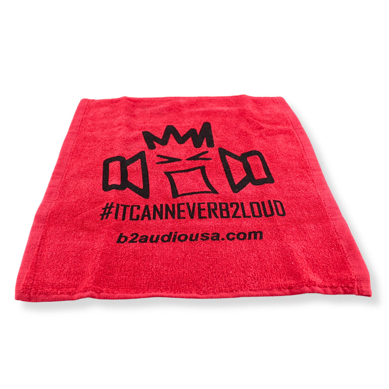 B2 Audio Red 100% Cotton Towel with Black B2 Riot Guy Logo