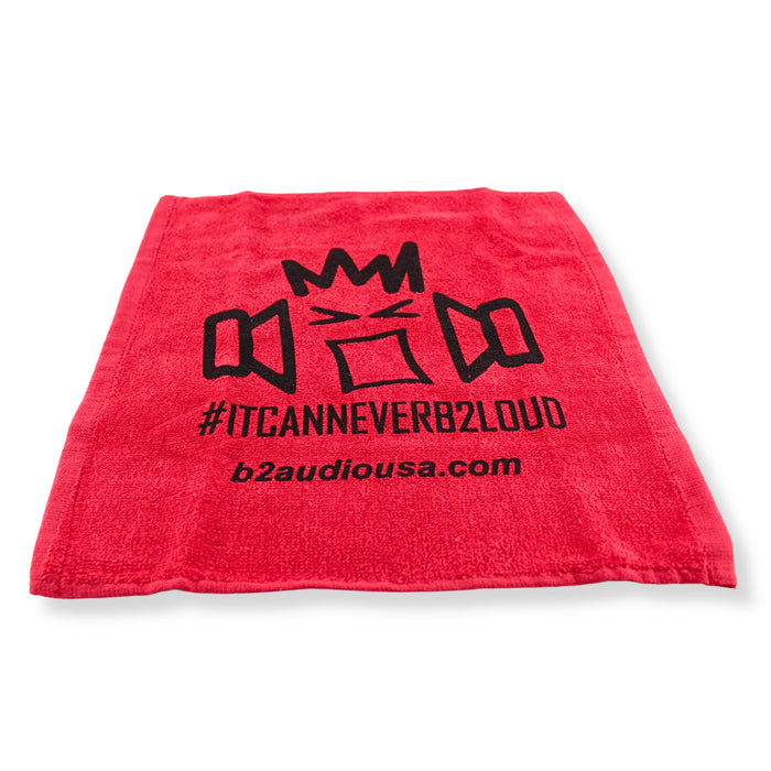 B2 Audio Red 100% Cotton 15 x 13 Towel with Black B2 Riot Guy Logo