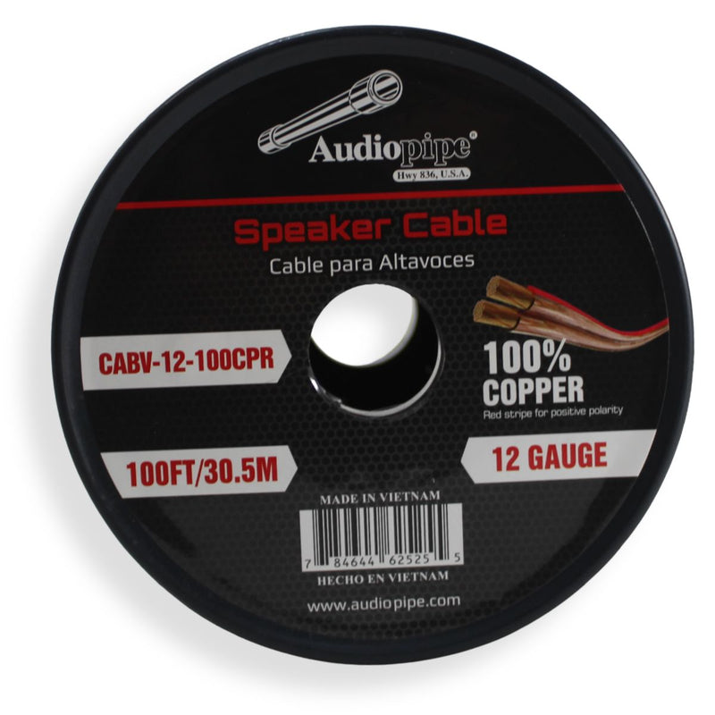Audiopipe 12 Gauge (AWG) OFC Clear Speaker Wire w/ Red Stripe
