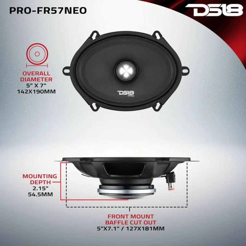 DS18 5x7" Neodymium Full-Range Bullet Loudspeaker 225W RMS 4 Ohm PRO-FR57NEO