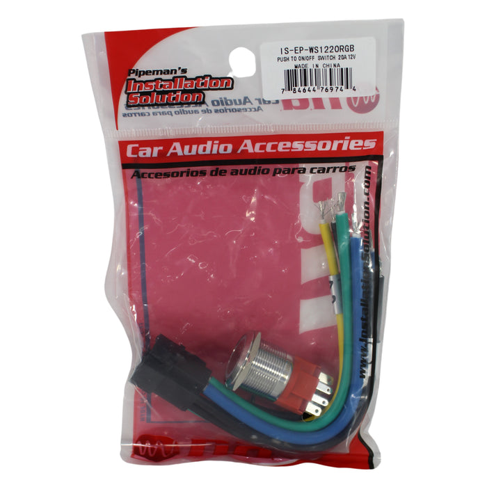 RGB LED 20 Amp 12 Volt Latch Push-Button Switch w/Rubber Grounding