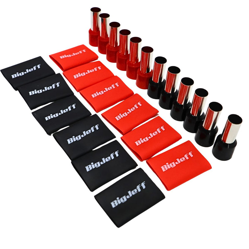 Big Jeff Audio 4 AWG Wire Ferrule & Heat Shrink Kit, 12 Ferrules, Red/Black