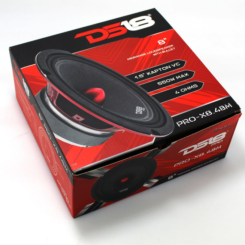 4x DS18 8" 4 Ohm Midrange Loudspeakers PRO-X8.4BM + 4 Channel Amplifier Package