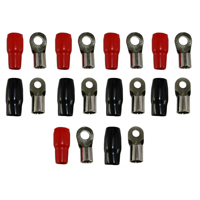 XS Power 4 AWG 10.5mm Nickel-Plated Ring Terminals Red & Black 10 Pack RT4L-RDBK