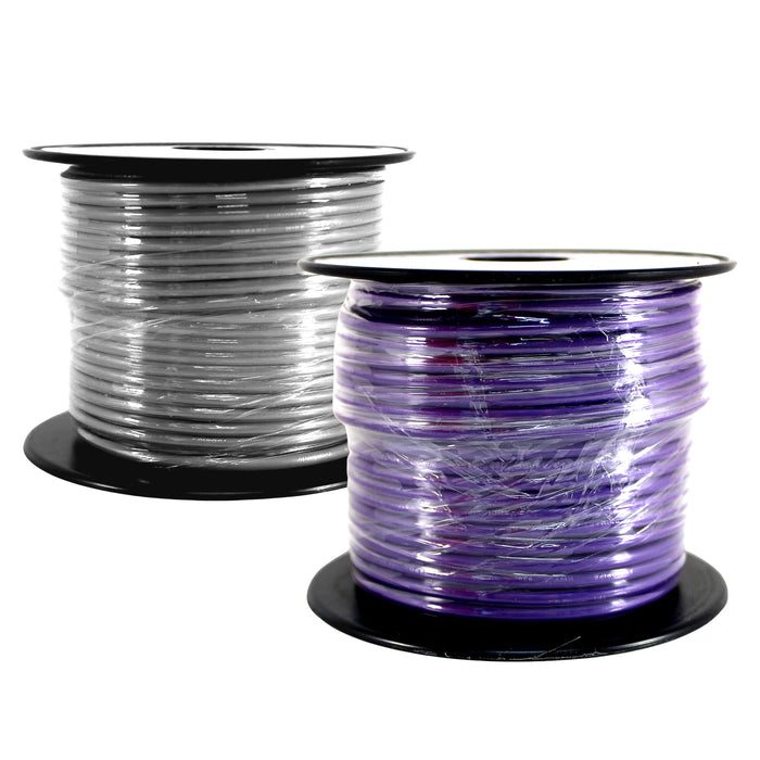 Audiopipe (2) 14ga 100ft CCA Primary Ground Power Remote Wire Spool Purple/Gray