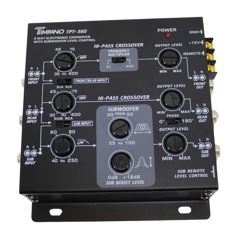 Timpano 3-Way Electronic Crossover 2/4/6 Channel Input 5V RCA Output OPEN BOX