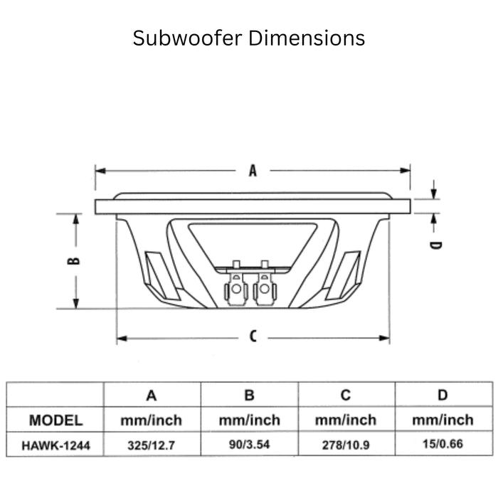 American Bass Hawk Slim 12" 2000W 4-Ohm Dual Voice Coil Subwoofer HAWK-12S-D4