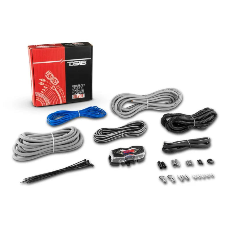 DS18 CCA 8GA Car Audio Amplifier Installation Kit Silver AMPKIT8-SL