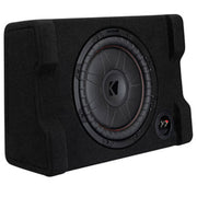 Get big bass in tight spaces with Kicker's 52CVTDF122 12" Down-Firing CompVT Subwoofer Enclosure. 225 450W RMS, 900W Peak, 2-Ohm, durable MDF wedge design. Side Angle View