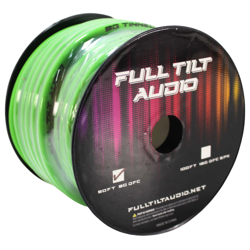 Full Tilt Audio 8 GA Tinned OFC Power/Ground Wire Lime Green Lot Cut By The Foot