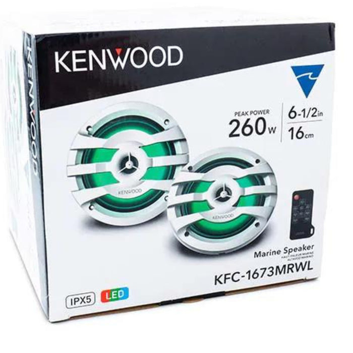 Kenwood 6.5" 2-way 4 Ohm 260W Max Marine Speakers W/ Built-in LED Lights (White)