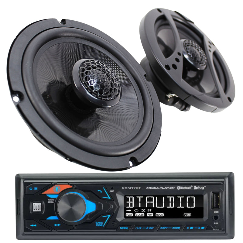 Bluetooth Single Din Car Stereo & Pair of 6.5" 4-Ohm Coaxial Speaker Combo