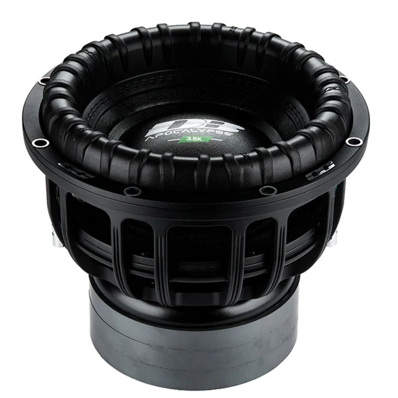 Deaf Bonce Apocalypse DB-3.5K 12" D2 subwoofer with 3500W RMS, Dual 2 Ohm voice coils, 25mm Xmax, and powerful SPL bass performance. Top Side View