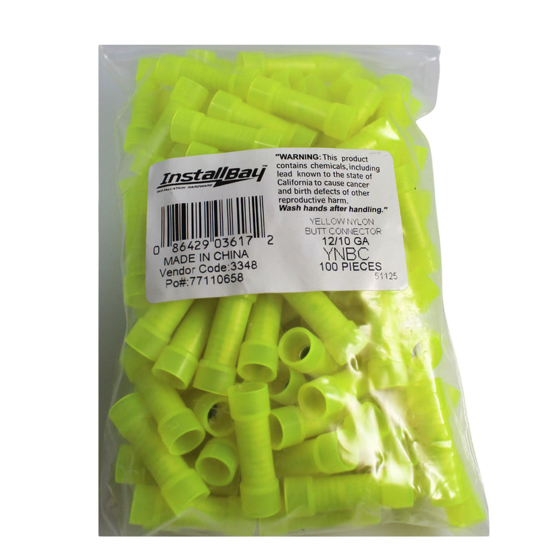 Install Bay Yellow Nylon Butt Crimping Connectors 500 Pack 10-12 Ga YNBC