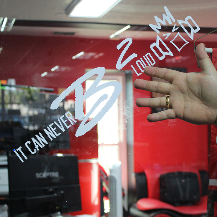 B2 Audio "It Can Never B2 Loud" / Riot Guy White 5" x 20" Vinyl Sticker