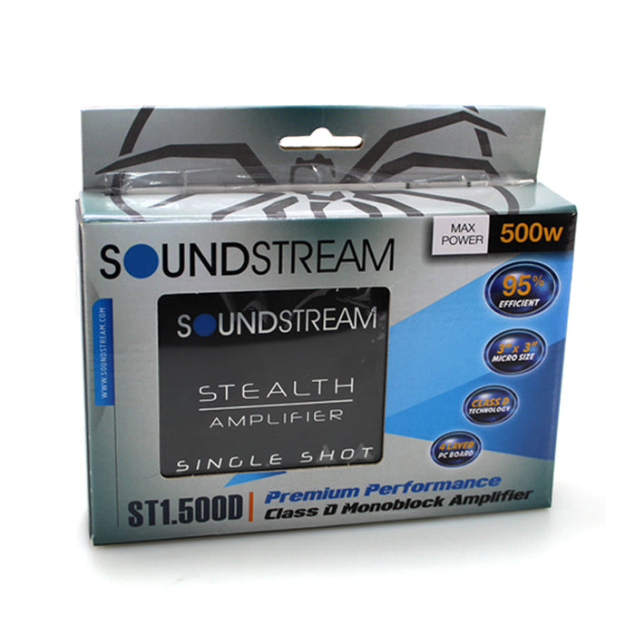 Monoblock 500 Watt 2-Ohm Micro Compact Car Audio Amplifier Soundstream ST1.500D