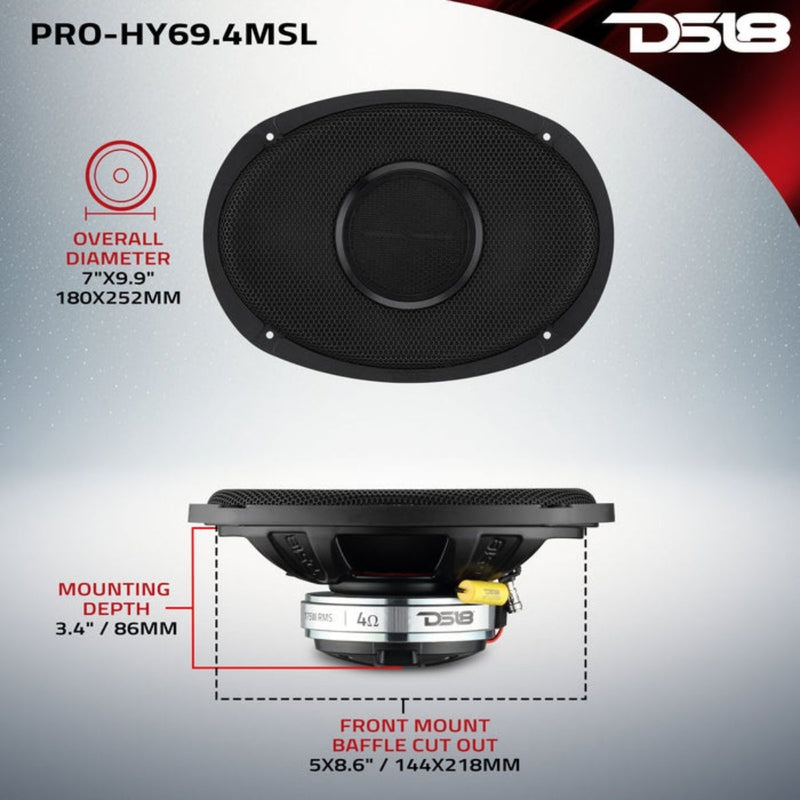 6x9" 175 Watt RMS 4-Ohm Hybrid Slim Loudspeaker w/ Titanium Driver PRO-HY69.4MSL