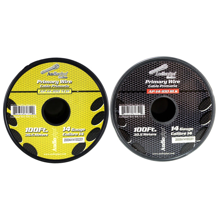 Audiopipe 2 Pack of 14ga 100ft CCA Primary Ground Power Remote Wire Black/Yellow