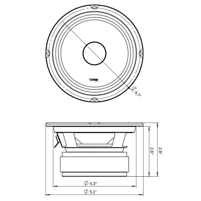 DS18 5.25" Pro-X Series 300W 4 Ohm Mid Range Loud Speaker With Bullet PRO-X5.4BM