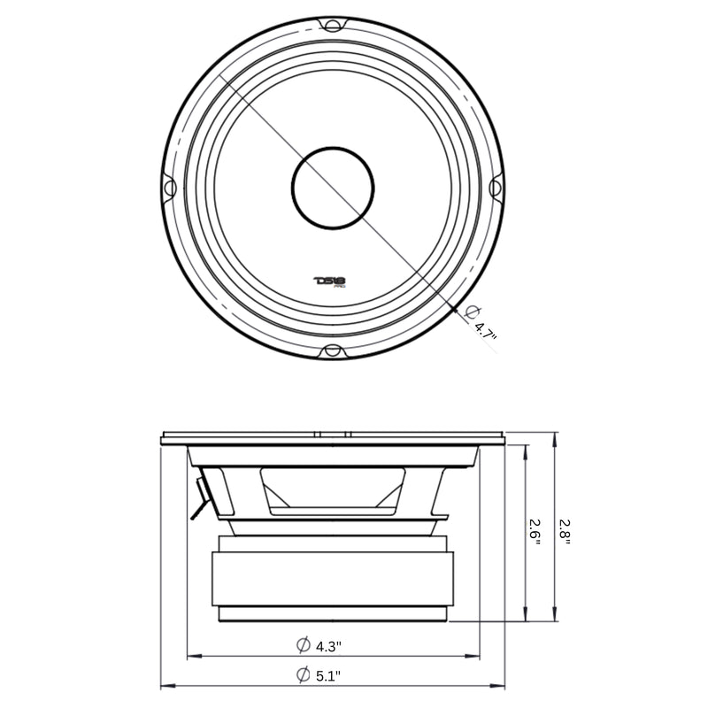 DS18 5.25" Pro-X Series 300W 4 Ohm Mid Range Loud Speaker With Bullet PRO-X5.4BM