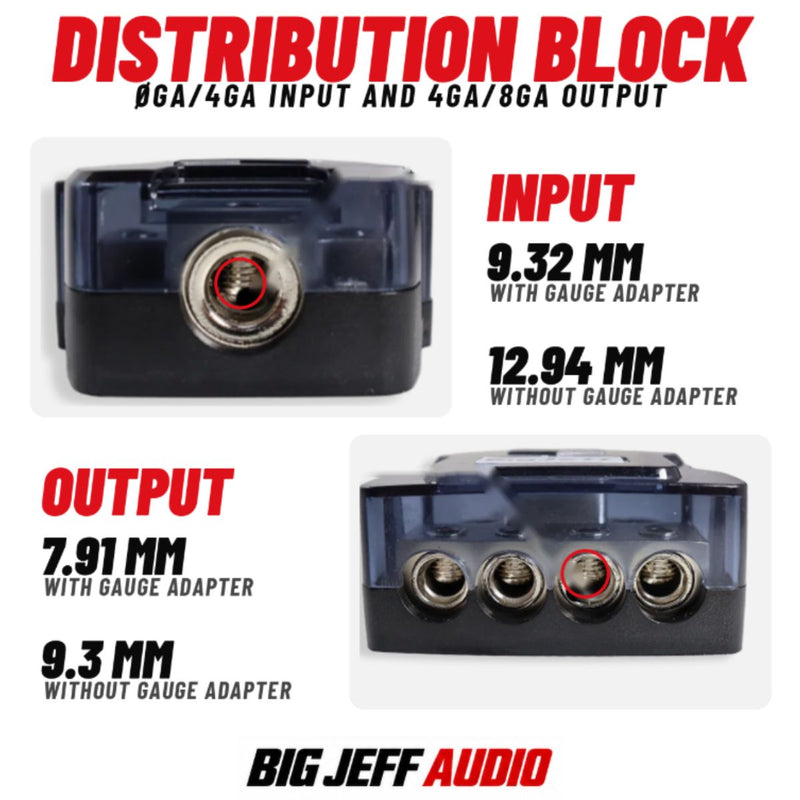 Big Jeff Audio 4-Way Distribution Power Ground Block 1x 0Ga 4x4 AWG 2 Pack