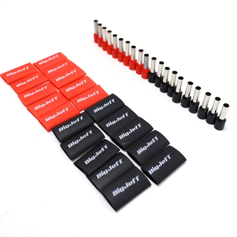 Big Jeff Audio 10 AWG Wire Ferrule & Heat Shrink Kit, 20 Ferrules, Red/Black
