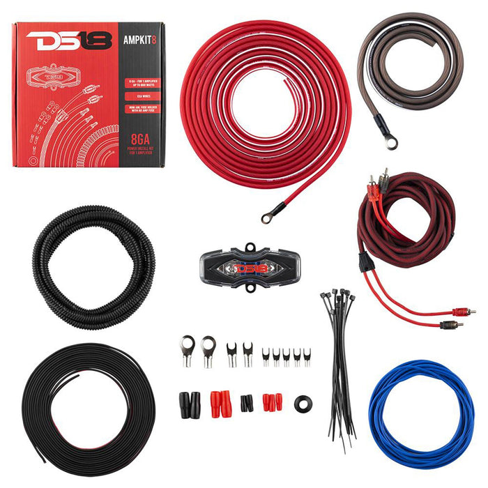 DS18 2x 6.5 & 6.9" Coaxial Speakers, 4 Ch Amp, Under Seat Sub, 2x 8AWG Amp Kits