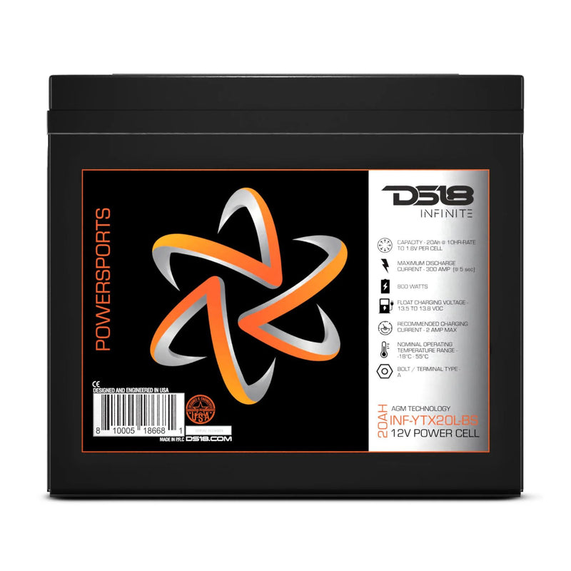 DS18 12 Volt Powersports Battery 20 AH 800 Watt AGM INFINITE INF-YTX20L-BS