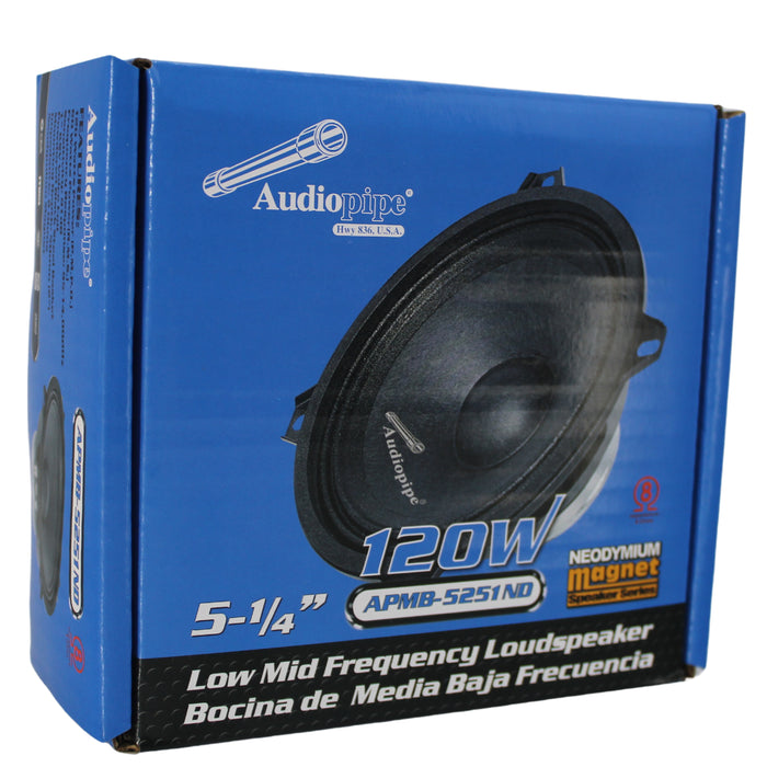 5.25" 60W RMS Neo 8-Ohm Midrange Frequency Loudspeaker Audiopipe APMB-5251ND