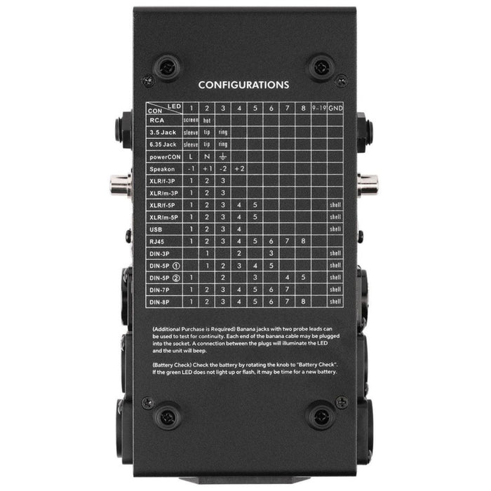 CT-9500 Universal Cable Tester for XLR, TRS, RCA, RJ45, USB, and SpeakON Cables