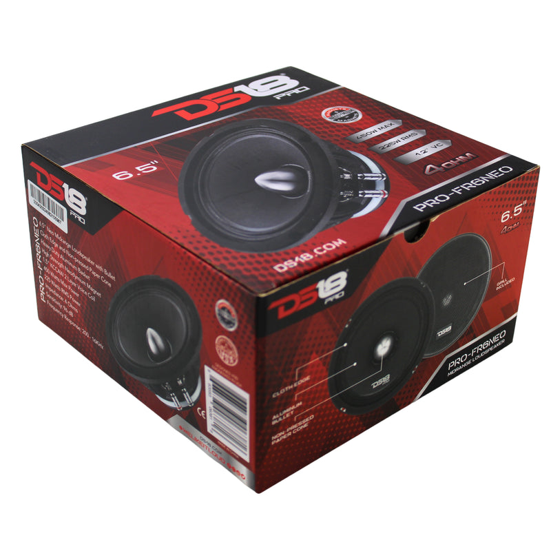 6.5" Neodymium 225 Watt RMS 4-Ohm Full Range Bullet Loudspeakers DS18 PRO-FR6NEO