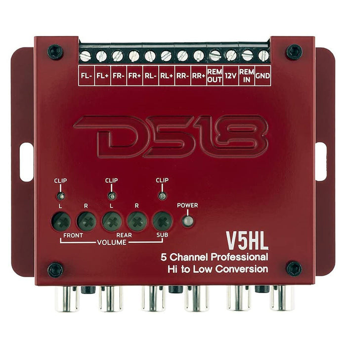 DS18 Car Audio 12 Volt 5 Channel Hi/Lo Converter with Remote Trigger Output V5HL