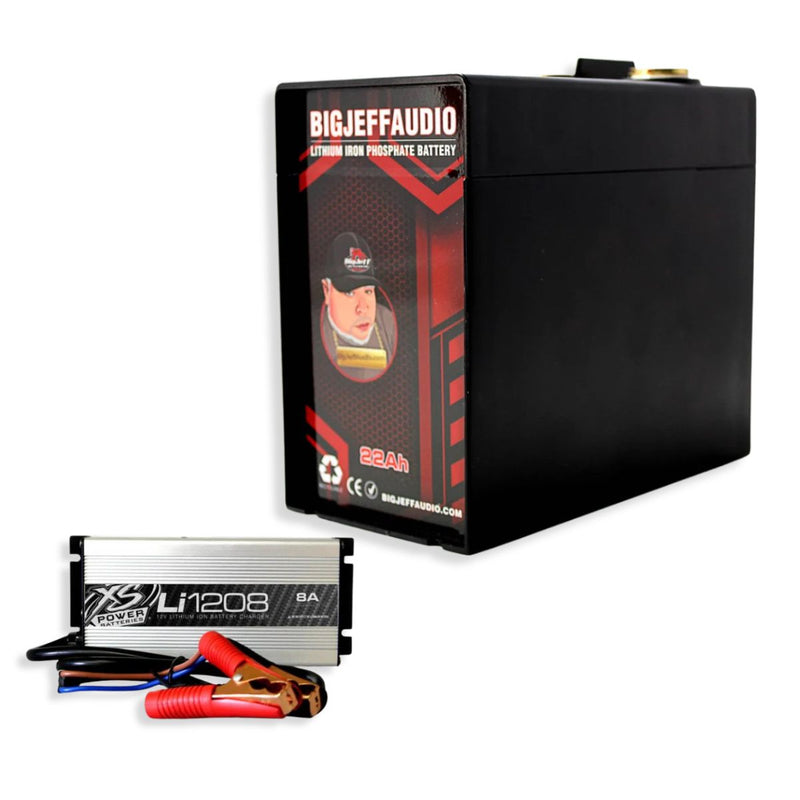 Big Jeff Audio 22AH 12V 6000W Lithium LFP Battery + XS Power Li1208 8A Charger