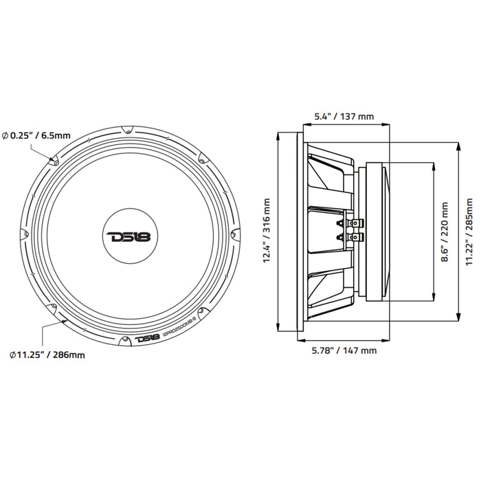 DS18 12" 8-Ohm 2500W Max Mid-Bass Loudspeaker 12PRO2500MB-8