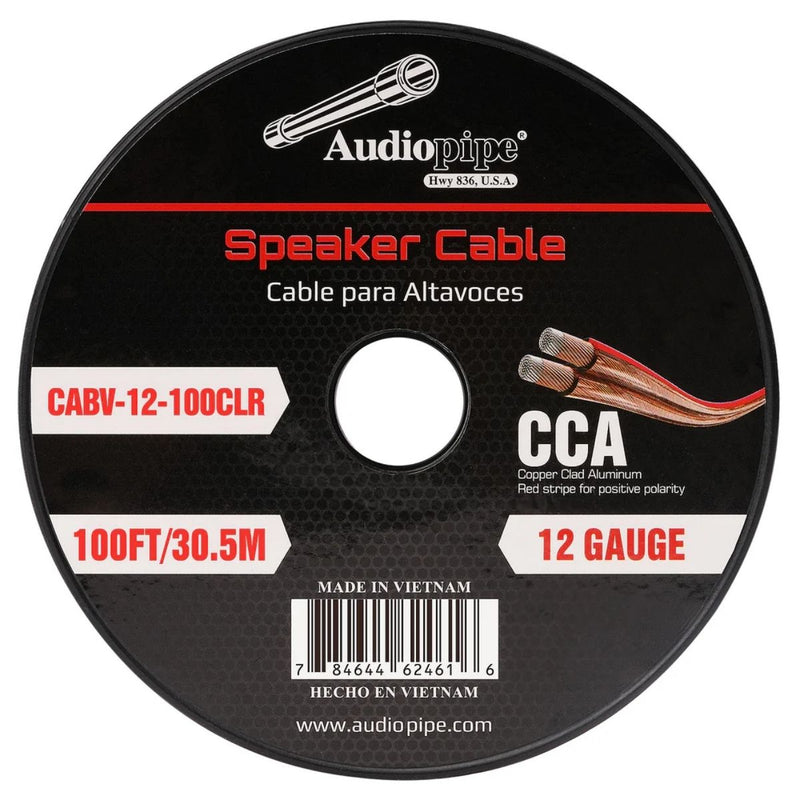 Audiopipe 12 Gauge (AWG) CCA Clear Speaker Wire w/ Red Stripe 100 Feet