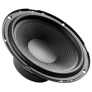 Upgrade your car sound with the Audiopipe CSE-65-CMP 6.5" component speaker system. Features 30mm PEI tweeters, crossover network, carbon fiber-look cones, and 350W peak power. Front side angle view of speaker.