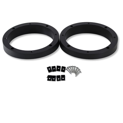 view of 6.5" Beveled Speaker Spacer Rings 1.5" Depth Audiopipe RING-PVC-BVL-6  and hardware
