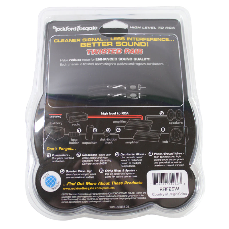 Rockford Fosgate Speaker Wire to Female RCA Adapter OFC/Platinum Plated RFIF2SW