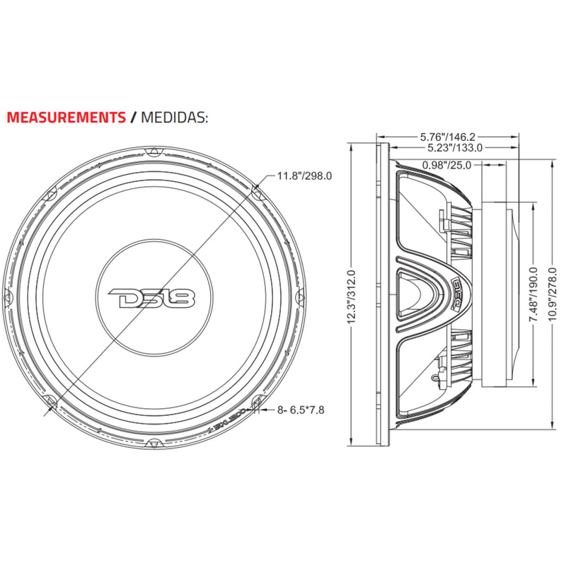 DS18 XL Series 12" Mid-Bass Loudspeaker 750W RMS 4-Ohm 12XL1500MB-4