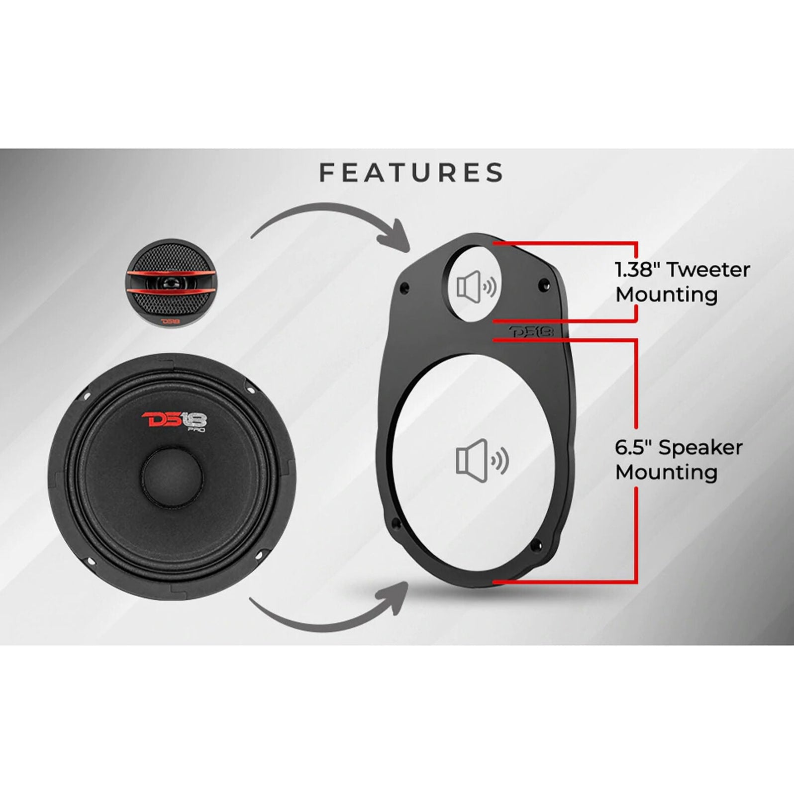 DS18 MP69 Black High Density ABS Speaker Adapter - Convert 6x9 To 6.5" + Tweeter Mount