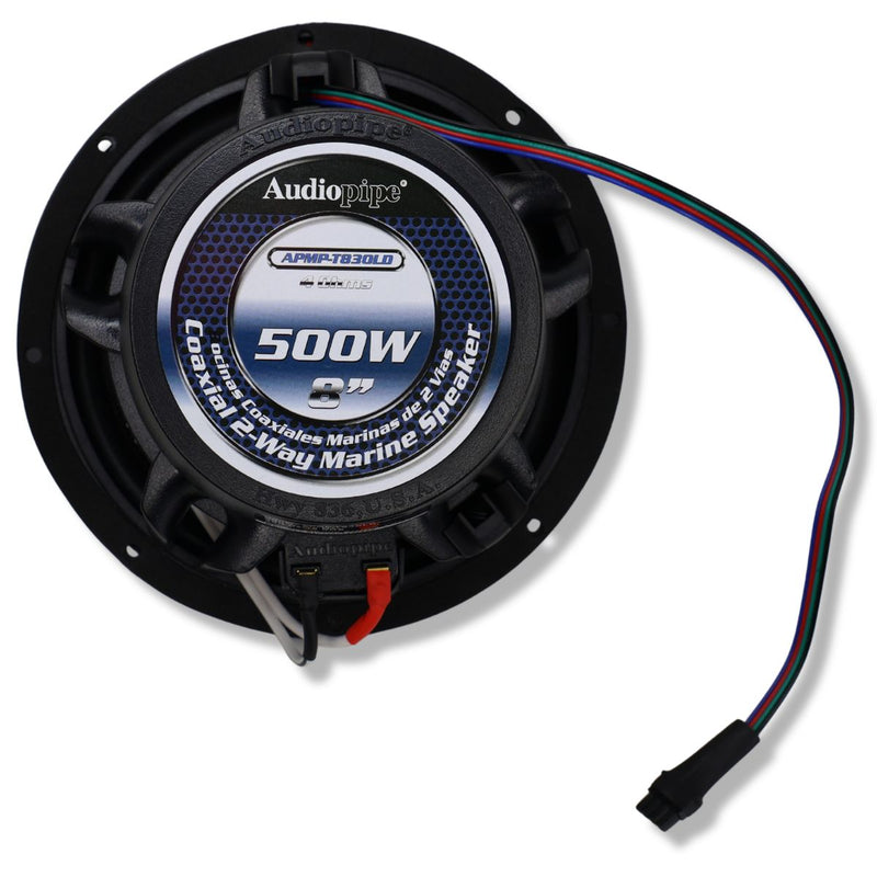 8" Coaxial 250W RMS 4-Ohm 2-Way Marine Speaker Pair w/ LED Lights Audiopipe