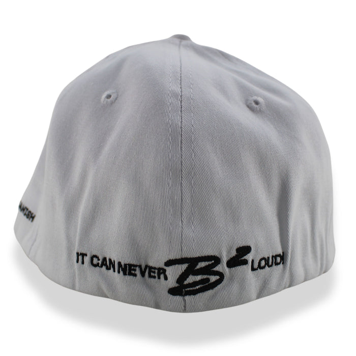 B2 Audio White Flex-Fit Classic, Flat-Bill Hat with "B2" Logo