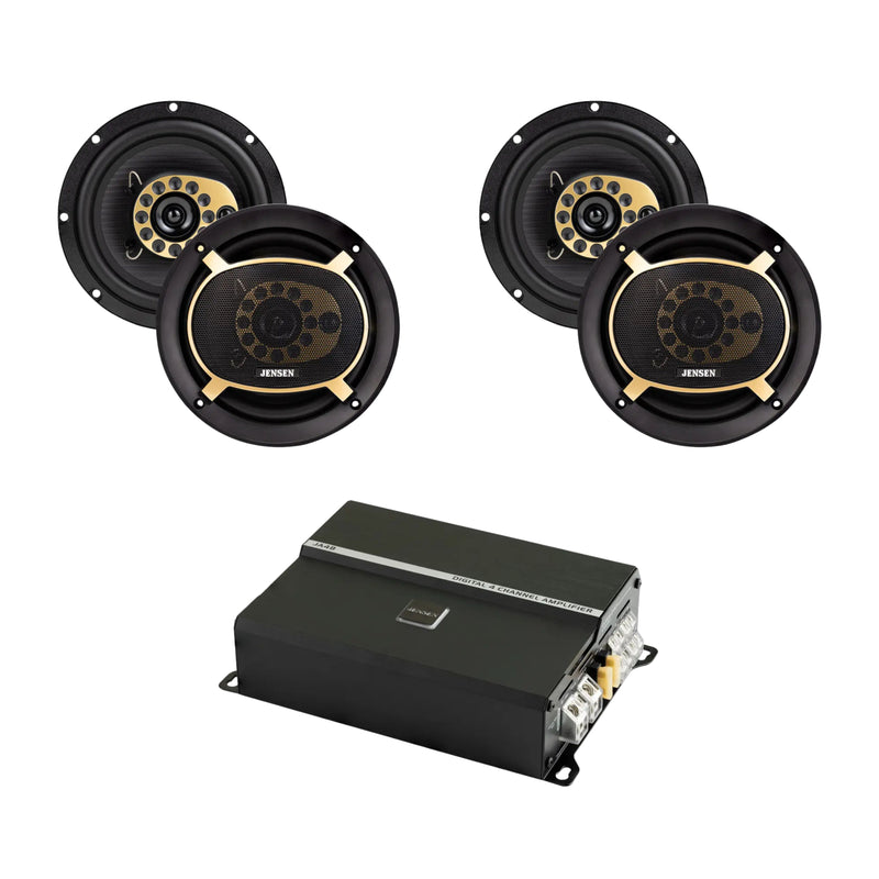 2 Pairs of 6.5" 50W RMS 4-Ohm JS65T Speakers w/ 4 channel 740W RGB Amplifier