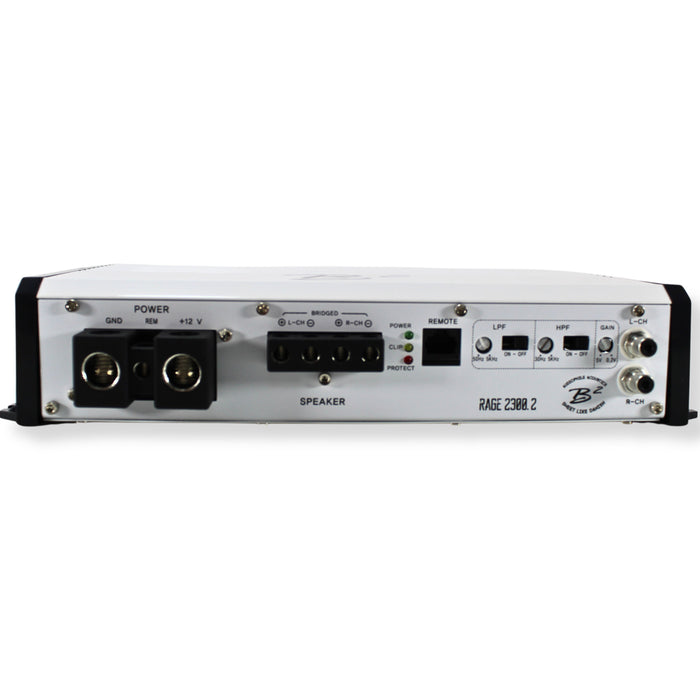 B2 Audio RAGE 4 Channel 2.3k 2 Ohm Amplifier W/ 2 RAMPAGE D2 Subwoofers COMBO-9