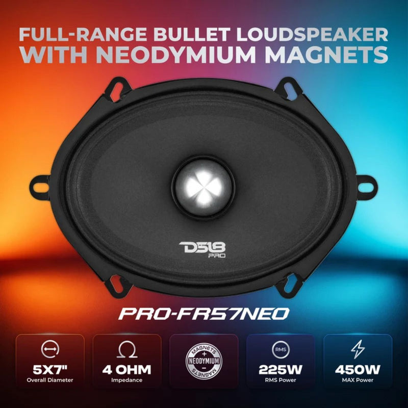 DS18 5x7" Neodymium Full-Range Bullet Loudspeaker 225W RMS 4 Ohm PRO-FR57NEO